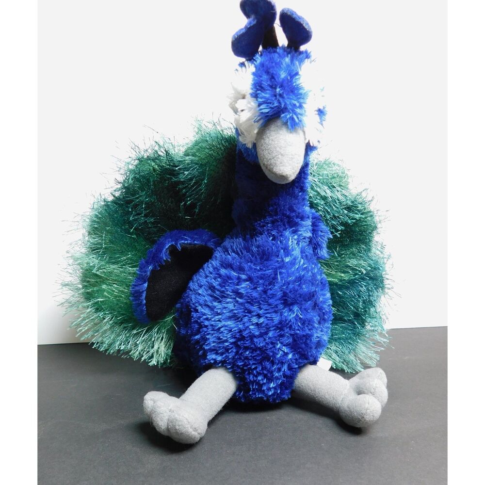 Peacock Plush Bird Toy Aurora 8 inch Sitting Blue Green Stuffed Animal
